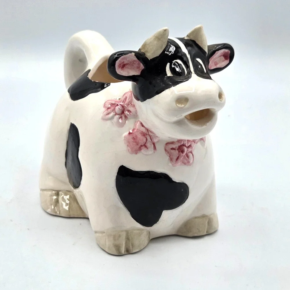 Ceramic Cow Creamer Black and White Holstein Country Vintage - Picture 2 of 5